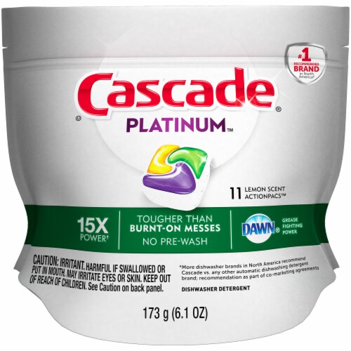 Cascade Platinum Dawn Lemon Scent Action Pacs Dishwasher Detergent Perspective: front