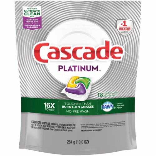 Cascade Platinum Dawn Lemon Scent Action Pacs Dishwasher Detergent Perspective: front