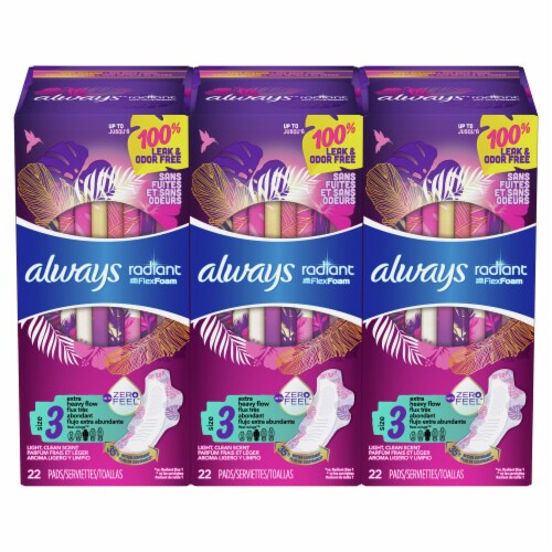 Always Radiant Size 3 Extra Heavy Flow Scented Pads with Wings Perspective: front
