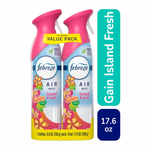 Febreze Air Freshener Spray, Odor-Fighting Room Spray, Gain Island Fresh Scent, 8.8oz, 2 Count Perspective: front