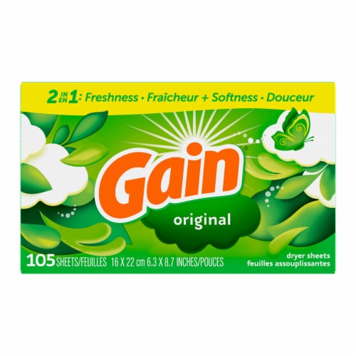 Gain 1000637 Original Scent Fabric Softener Sheets - Pack of 6, 105 per Pack Perspective: front
