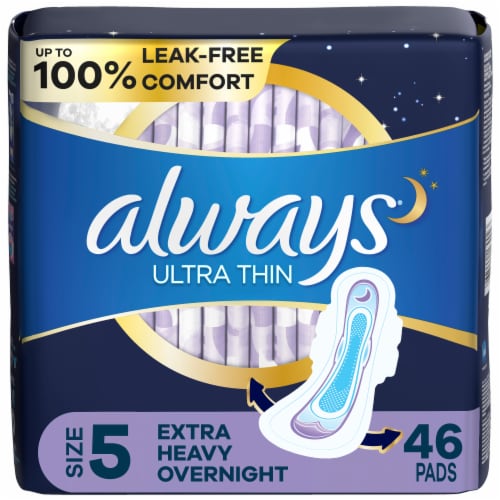 Always Ultra Thin Size 5 Extra Heavy Overnight Unscented Pads With Wings,  46 ct - Pay Less Super Markets