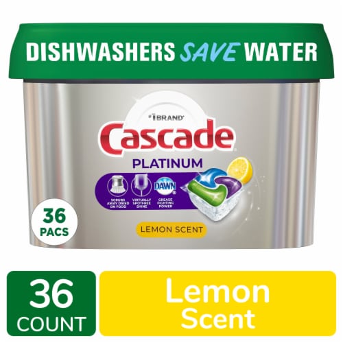Cascade Platinum ActionPacs Lemon Scent Dishwasher Detergent Pods Perspective: front
