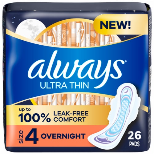 Always Ultra Thin Overnight Pads, Size 4, Overnight, Unscented Perspective: front