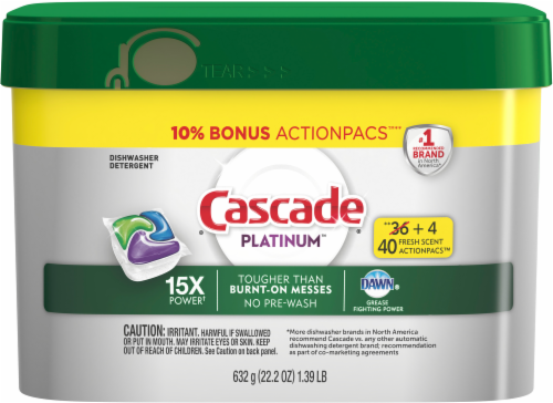 Cascade Platinum Fresh Scent Dishwasher Detergent Action Pacs Perspective: front