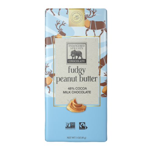 Endangered Species Fudgy Peanut Butter + Milk Chocolate Bar Perspective: front