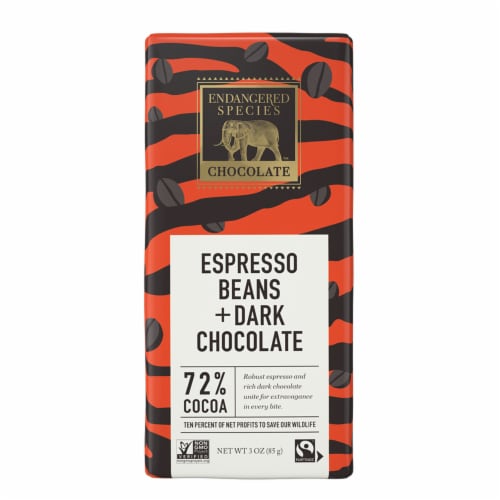 Endangered Species™ Espresso Beans + Dark Chocolate Bar Perspective: front