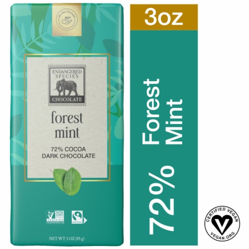 Endangered Species Chocolate Forest Mint + 72% Dark Chocolate Bar Perspective: front