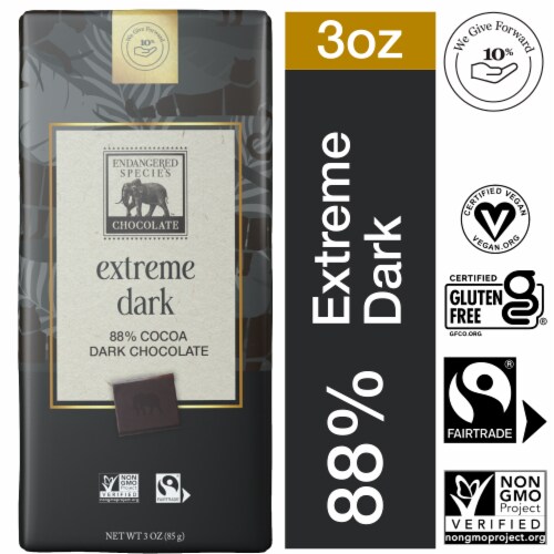 Endangered Species™ Chocolate Extreme Dark 88% Cocoa Dark Chocolate Candy Bar Perspective: front