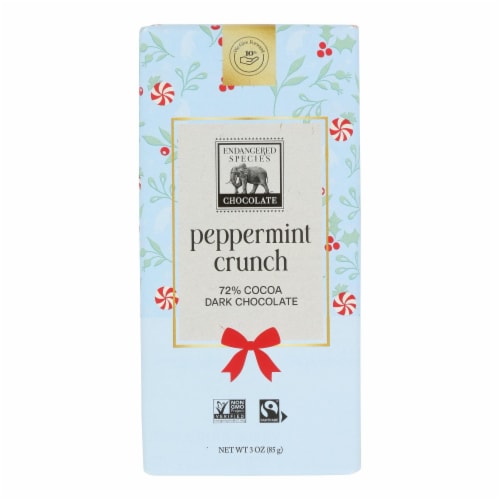 Endangered Species Chocolate Peppermint Crunch + 72% Dark Chocolate Bar Perspective: front