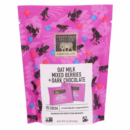 Endangered Species Oat Milk, Mixed Berries & 75% Dark Chocolate Bites Perspective: front