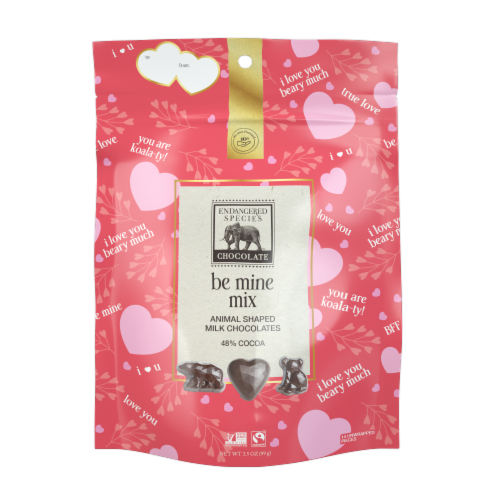 Endangered Species 48% Milk Chocolate Molded Animal Shapes Valentine's Candy Bag Perspective: front