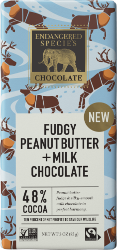 Endangered Spieces Chocolate™ Fudgy Peanut Butter + Milk Chocolate Bar Perspective: front