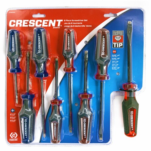Crescent CGPS8PCSET 8 Pc. Phillips®/Slotted Co-Molded Diamond Tip Screwdriver Set Perspective: front