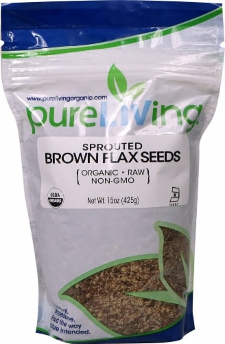 Pure Living Organic Sprouted Brown Flax Seeds Perspective: front