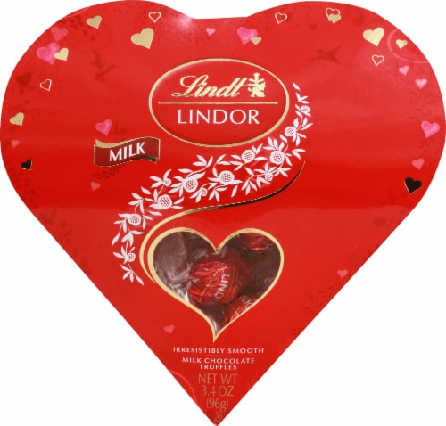 Lindt Lindor Milk Chocolate Truffles in Valentine's Heart Box Candy Perspective: front