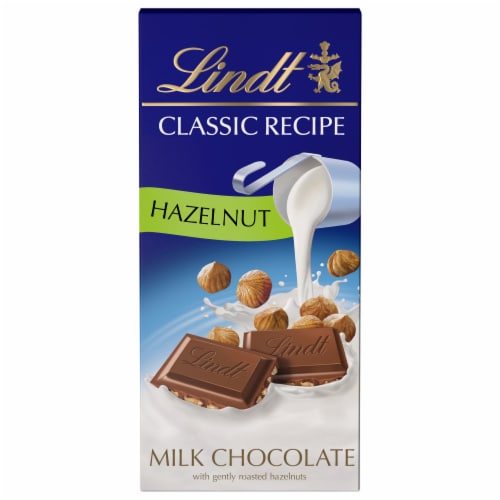 Lindt CLASSIC RECIPE Hazelnut Milk Chocolate Candy Bar Perspective: front