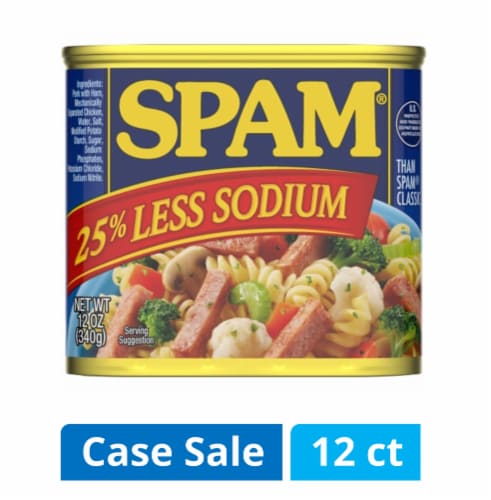 SPAM® 25% Less Sodium Canned Luncheon Meat Case Lot Sale Perspective: front