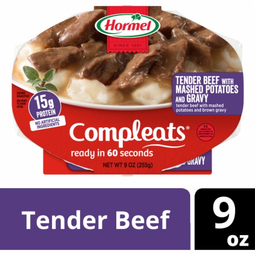 Hormel® Compleats® Beef Tips with Mashed Potatoes and Gravy Microwave Tray Perspective: front