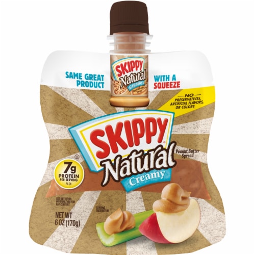 Skippy® Natural Creamy Peanut Butter Spread Squeeze Pack Perspective: front