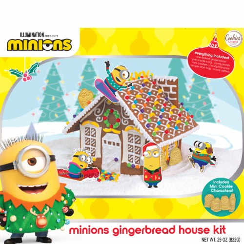 Cookies United Minions No Bake Mini Cookie Characters & Gingerbread House Kit Perspective: front