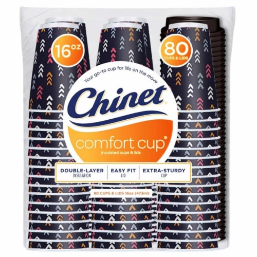 Chinet Comfort Cup 16 Ounce Insulated Cups & Lids, 80 Count Perspective: front
