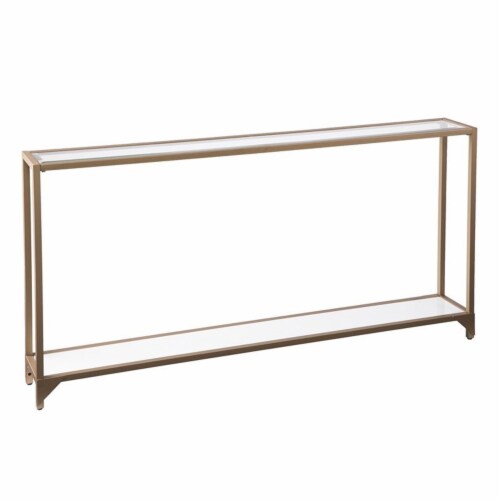 SEI Furniture Bergen Narrow Metal Console in Gold with White Glass Perspective: front