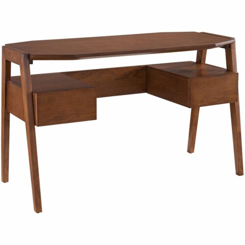 SEI Furniture Clyden 2 Drawer Writing Desk in Dark Tobacco Perspective: front