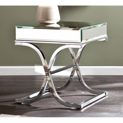 SEI Furniture Ava Mirrored End Table in Chrome Perspective: front