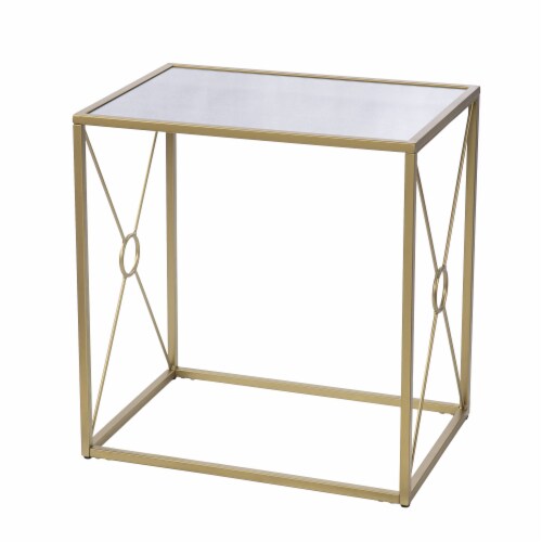 SEI Furniture Larden Mirror-Top End Table in Antiqued Mirror-Gold Perspective: front