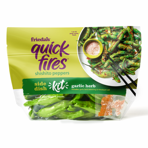 Frieda’s Quickfires™ Shishito Peppers Garlic Herb Meal Kit Perspective: front