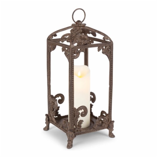 GG Collection 95168 Tall Brown Metal Acanthus Leaf Lantern Perspective: front