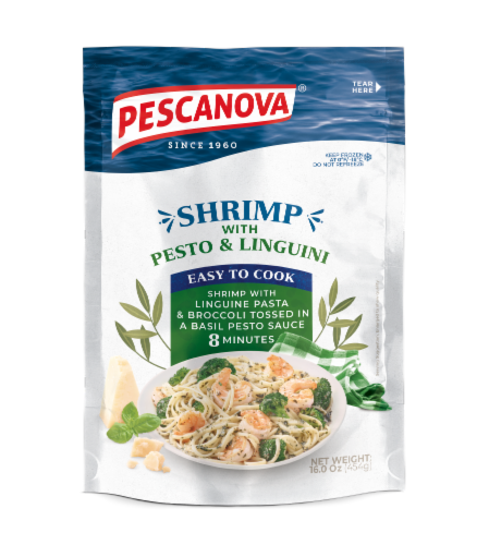 Pescanova® Shrimp with Pesto & Linguini Complete Meal Perspective: front