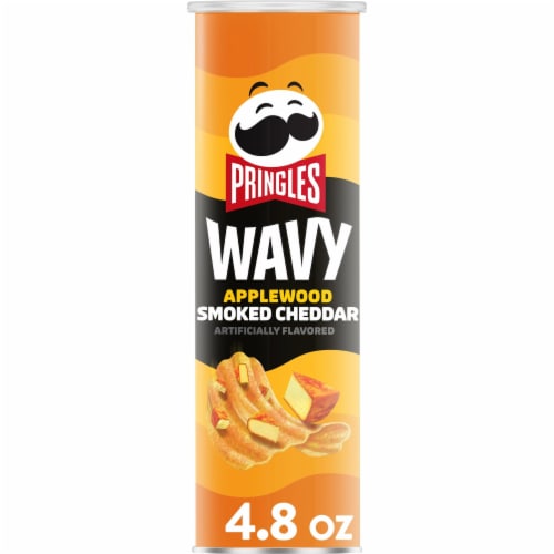 Pringles® Wavy Applewood Smoked Cheddar Potato Crisps Chips Perspective: front