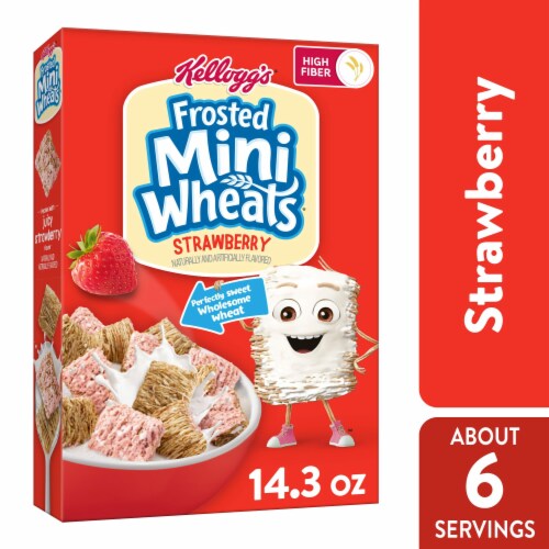 Kellogg's Frosted Mini Wheats Strawberry Cold Breakfast Cereal Family Pack Perspective: front