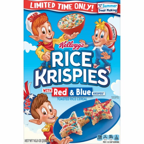 Kellogg's Rice Krispies Original with Red and Blue Krispies Cold Breakfast Cereal Perspective: front