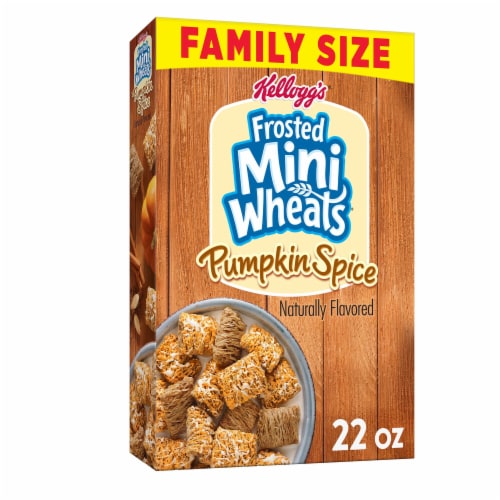 Kellogg's Frosted Mini Wheats Pumpkin Pie Spice Cold Breakfast Cereal Family Size Perspective: front