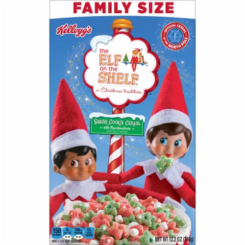 Kellogg's Elf on the Shelf Sugar Cookie with Marshmallows Cold Breakfast Cereal Family Size Perspective: front