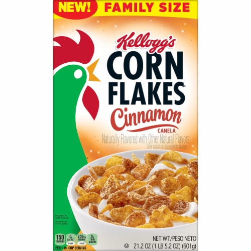 Kellogg's Corn Flakes Cinnamon Cold Breakfast Cereal Family Size Perspective: front
