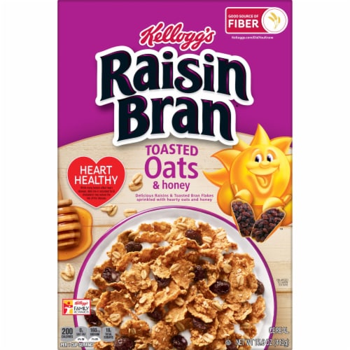 Kellogg's Raisin Bran Crunch Toasted Oats and Honey Cold Breakfast Cereal Perspective: front