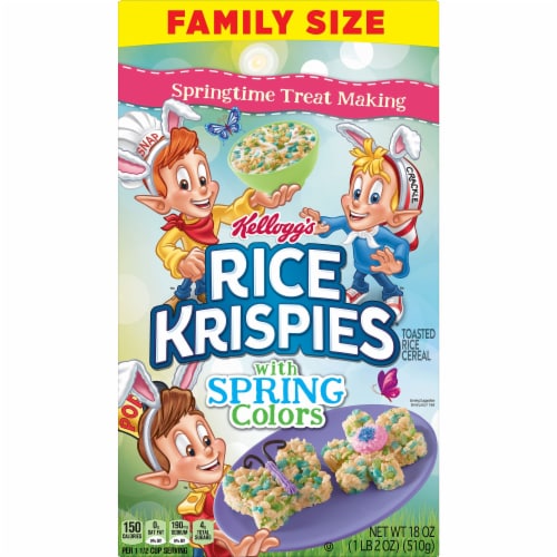 Kellogg's Rice Krispies Original with Spring Colors Breakfast Cereal Family Size Perspective: front