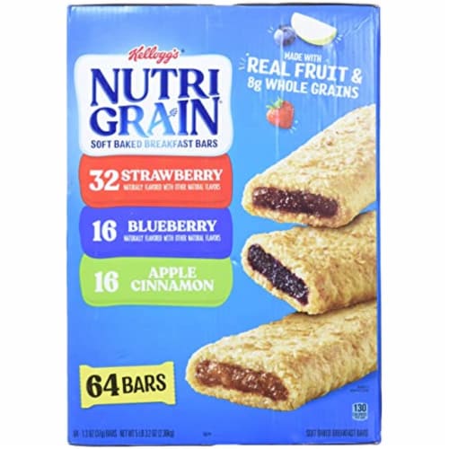Cereal Bars Kellogg's Nutri-Grain Breakfast Bars Variety Strawberry Blueberry1.3Oz 64 Count Perspective: front