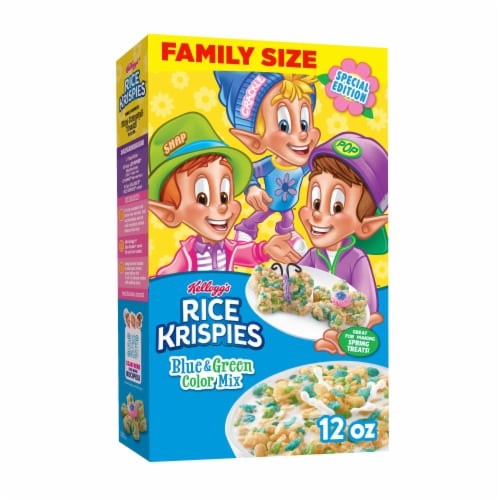 Kellogg's® Rice Krispies Blue and Green Color Mix Family Size Cereal Perspective: front