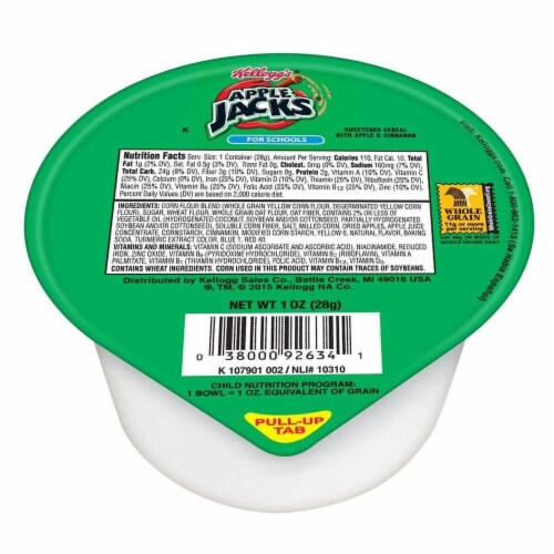 Kelloggs Apple Jacks Reduced Sugar Whole Grain Cereal, 1 Ounce Bowl -- 96 per case. Perspective: front