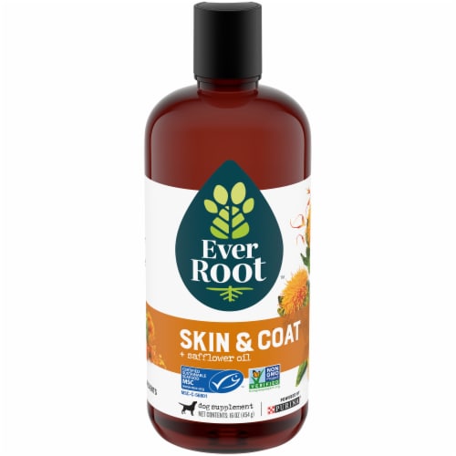 EverRoot Skin & Coat Safflower Organic Dog Supplement Oil Perspective: front