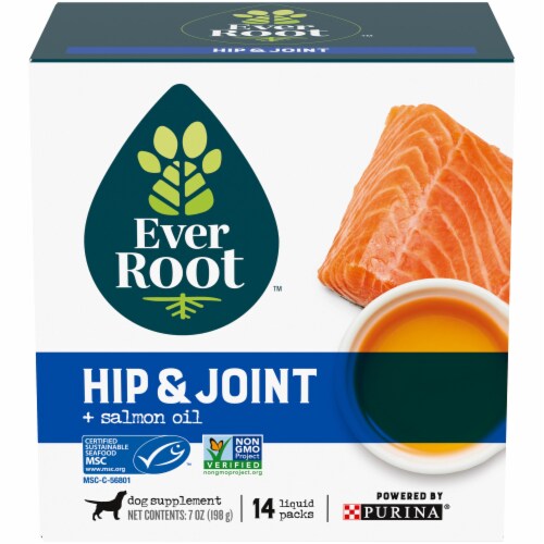 EverRoot Hip & Joint + Salmon Oil Dog Supplement Oil Perspective: front