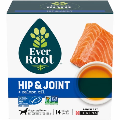 EverRoot Hip & Joint + Salmon Oil Dog Supplement Oil Perspective: front