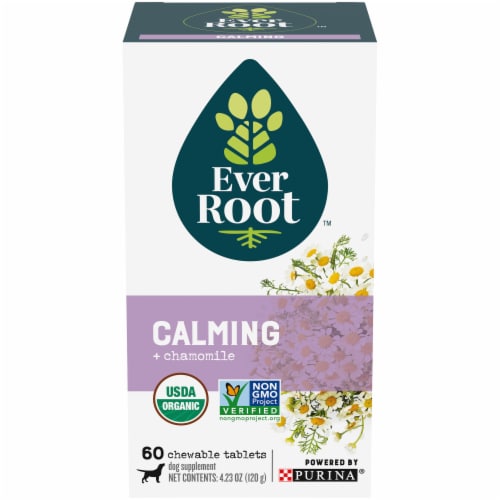 EverRoot Calming + Chamomile Dog Supplement Chewable Tablets Perspective: front