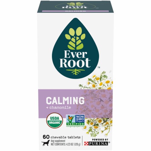 EverRoot Calming + Chamomile Dog Supplement Chewable Tablets Perspective: front