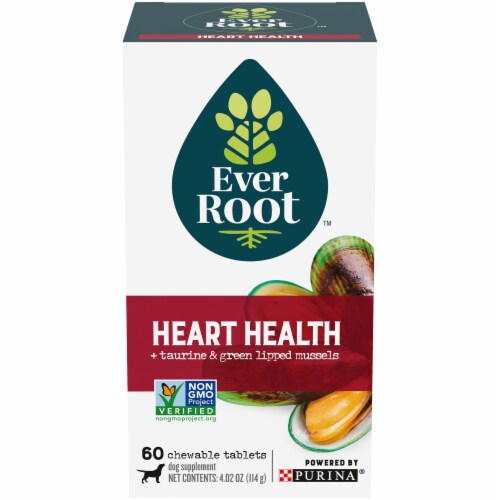 EverRoot Heart Health + Taurine & Green Lipped Mussels Dog Supplement Chewable Tablets Perspective: front